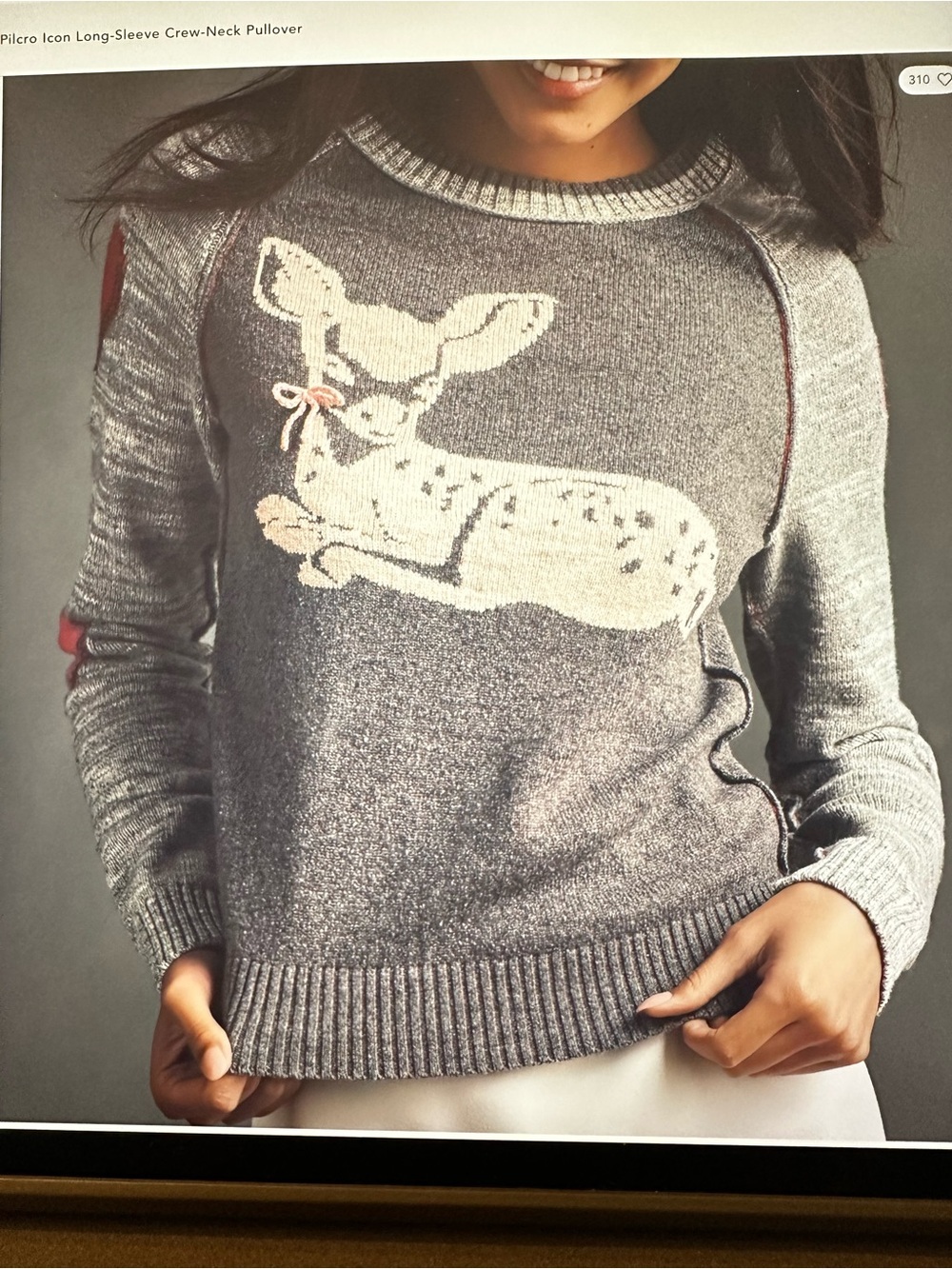 New with Tag! $128 Pilcro Anthropologie Womens Gray Deer Crewneck Sweater sz M - Picture 5 of 10